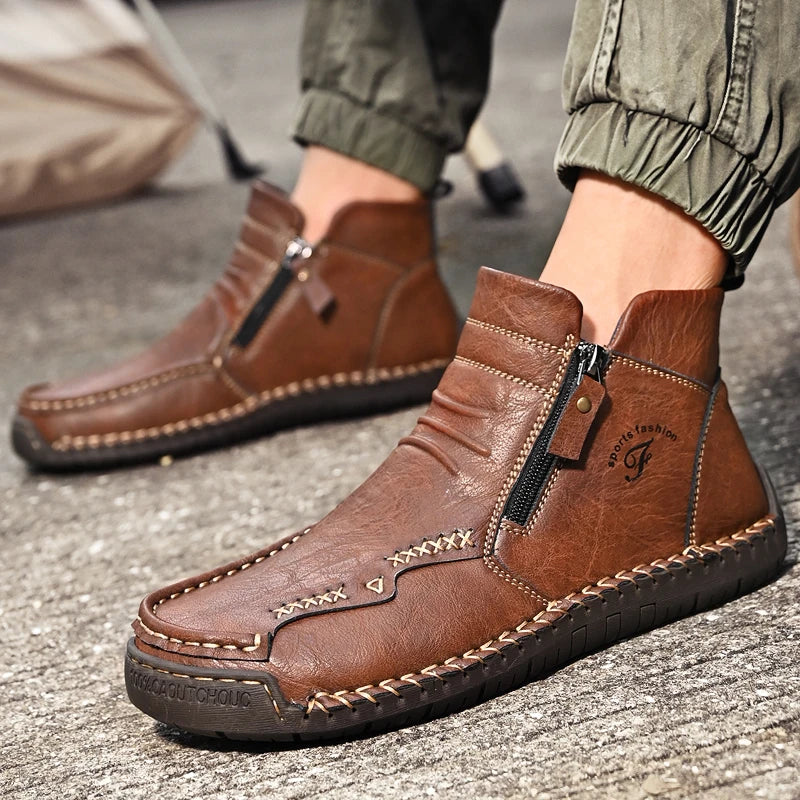 Men's Shoes Genuine Leather Luxury Slip on Shoe Handmade Ankle Boots Comfortable Timeless Winter Fashion Mid Cut Handmade Zipper Shoes