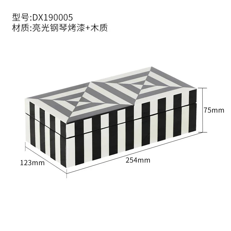 Elegant Glossy Piano Lacquer Home Decor Black White Stripes Jewelry Organizer Box Tray Display Stand Stylish Storage Decorative