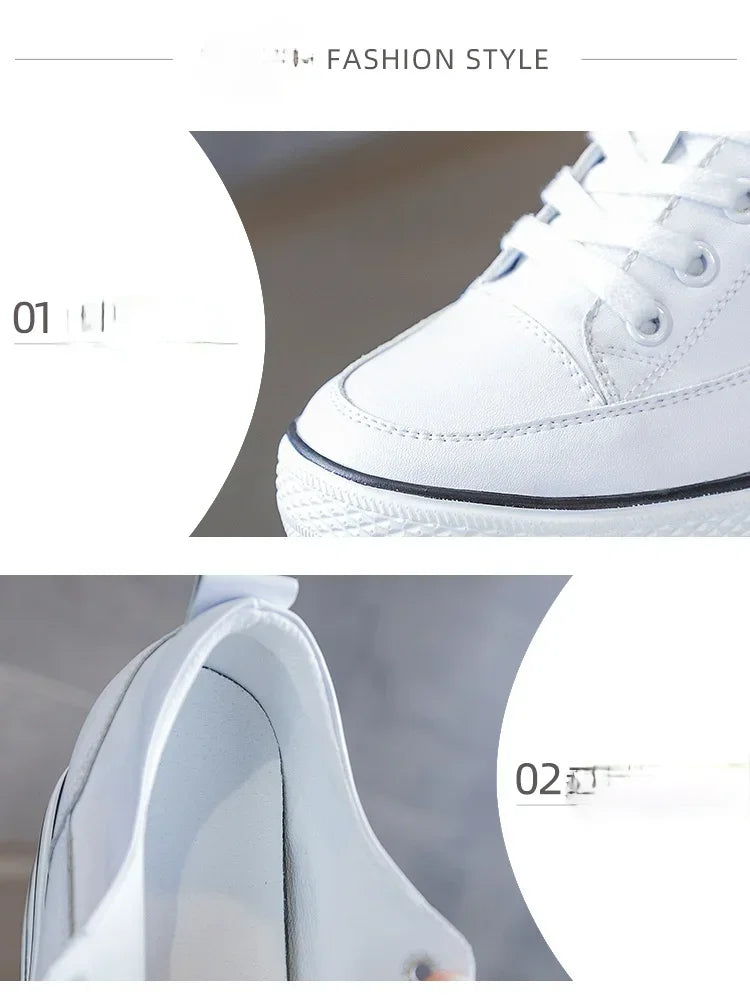 Fashion 10.5cm High Thick Heel Platform Flats Women Casual Shoes Genuine Leather Soft Quality Casual Shoe Sneakers White Black
