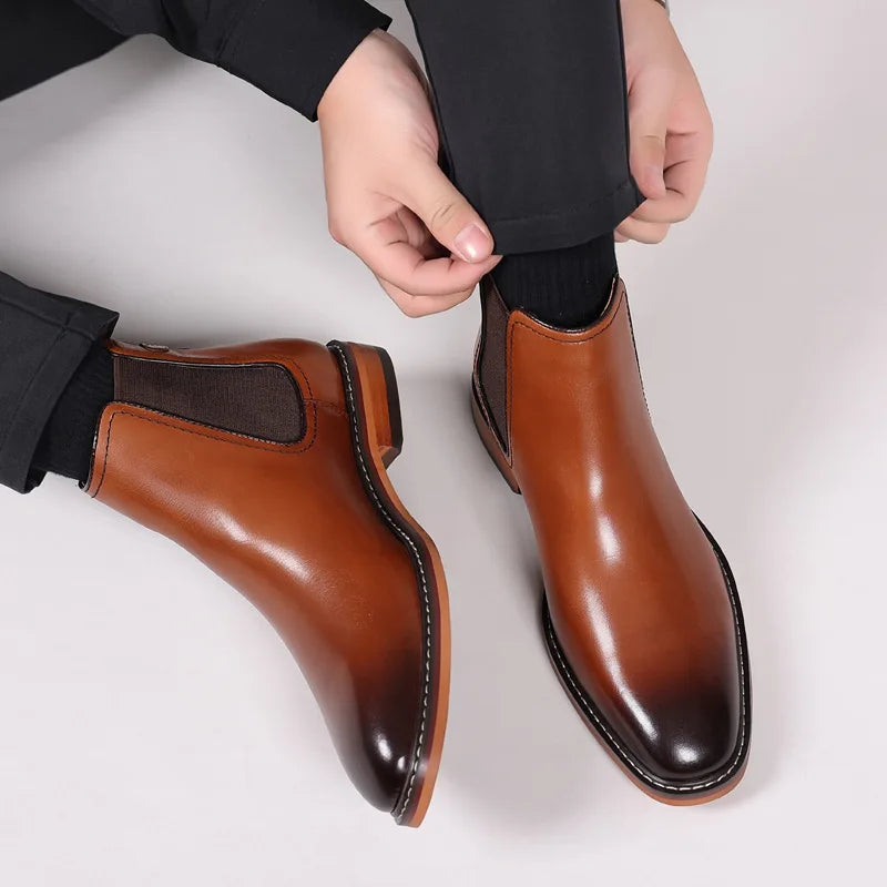 Elegant Men's Chelsea Boots Genuine Cow Leather Handmade Boot Shoes Work Shoes For Formal Dress Wedding Business Party New