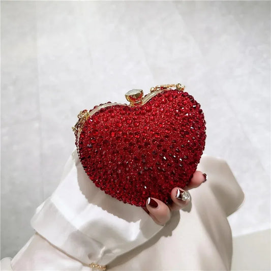 Luxury Diamond Inlay Heart Shape Crystal Clutch Purse Stones Evening Wedding Party Shoulder Bags Handle Rhinestone Mini Handbags