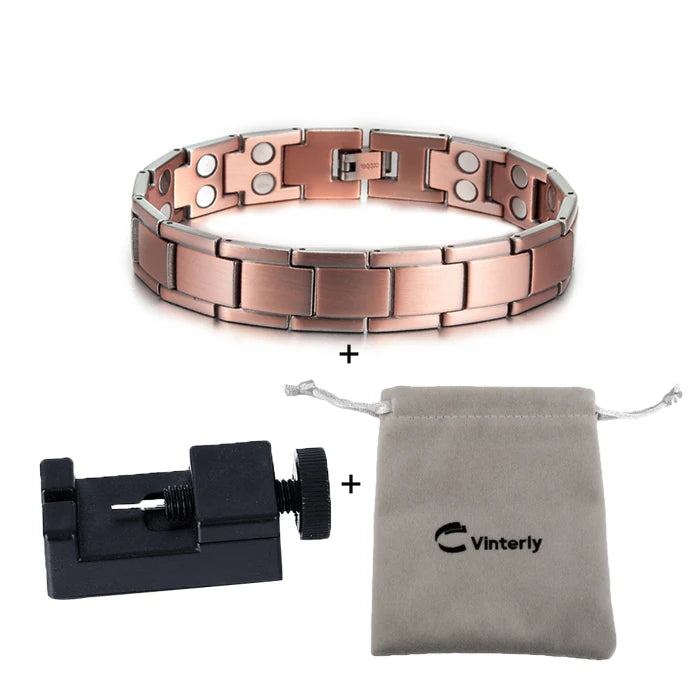 Vinterly Pure Copper Magnetic Therapy Bracelet Male 14mm Arthritis Wristband Magnet Vintage Chain Link Health Energy Jewelry