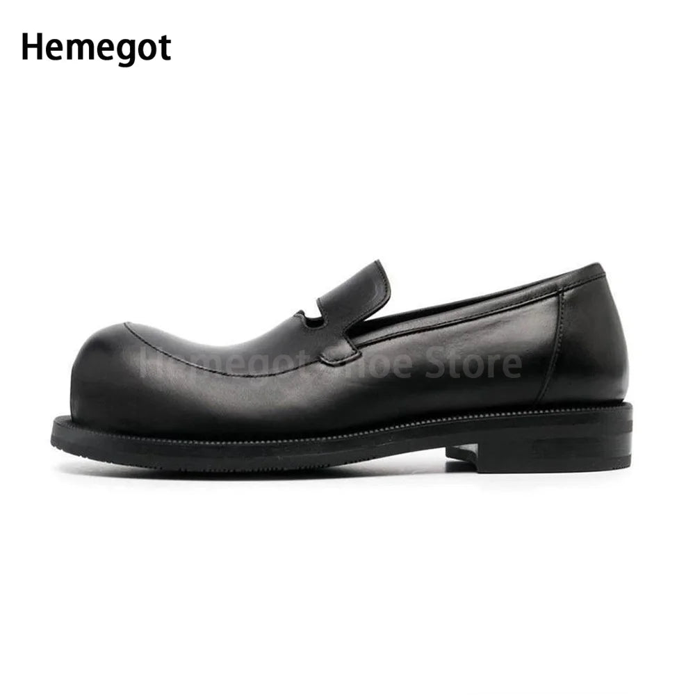 Round Toe Chunky Loafers Flat Men Shoes Retro Casual Green Black Man Shoes Slip-On Summer Comfortable Breathable Shoes