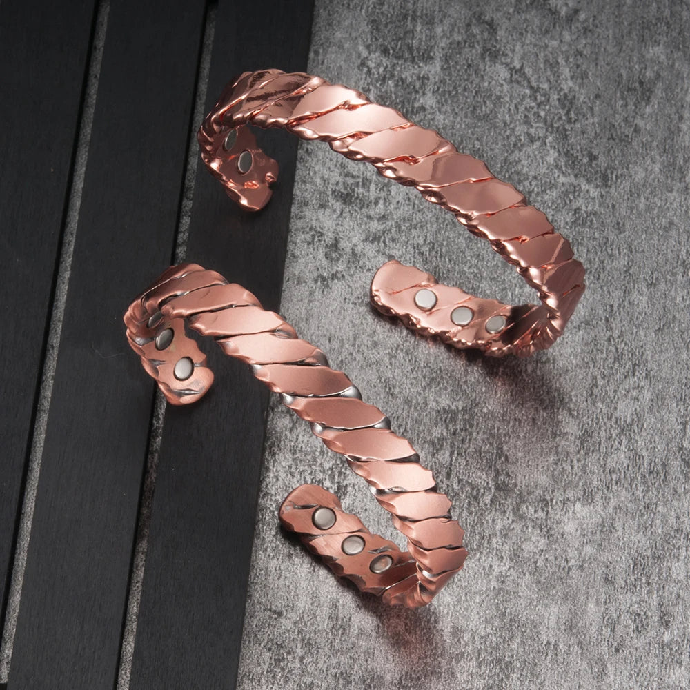 Vinterly Magnetic Copper Bracelet Men Adjustable Open Cuff Therapy Magnetic Bracelets Copper Charms Bracelets Bangles Women Men