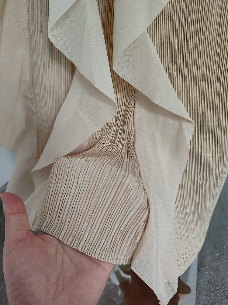 Miyake Pleated Fashion Dress O-Neck Long Sleeve Spliced Ruffles New 2023 Summer Evening Party Clothing Lady Middle East HotSales