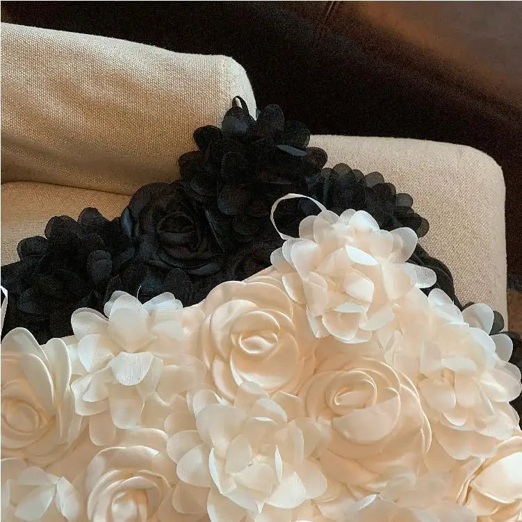 Spring Women Temperament Package Hip Black Three-dimensional Rose Skirt Female Sweet Fashion Y2k A Line Mini Kawaii Skirts
