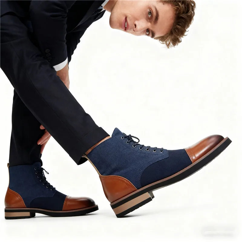 High Quality Men's Autumn New Comfortable High Top Casual Leather Shoes Fashion Brand Men's Lace Up Non Slip Casual Short Boots