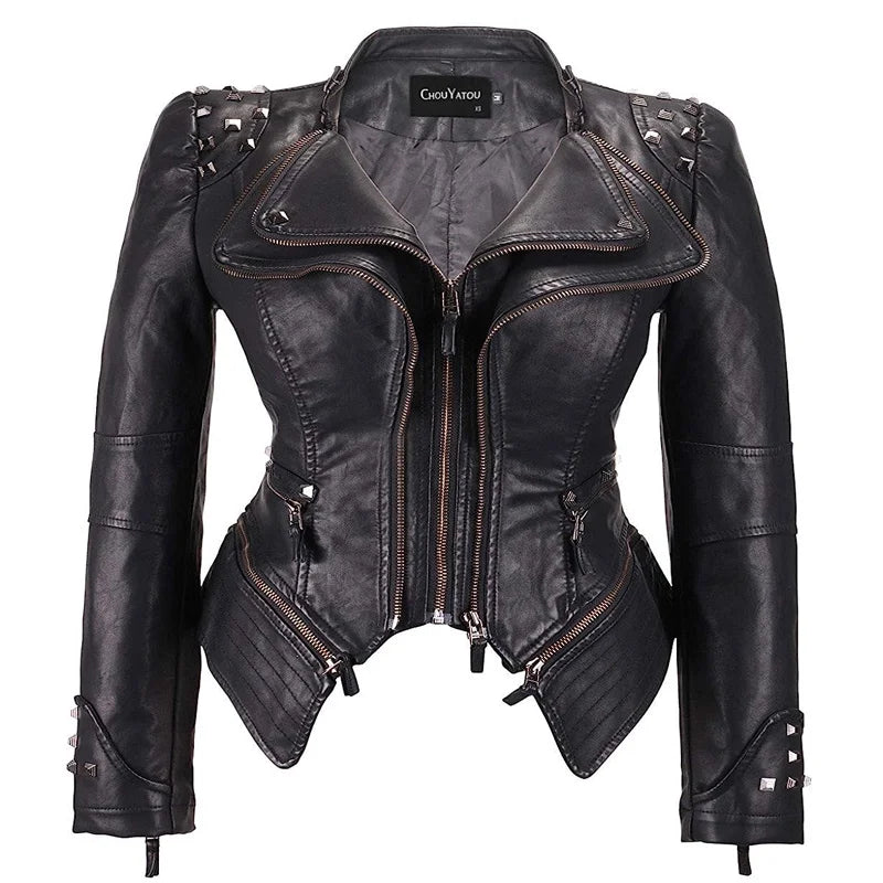2025 2026 Winter- Spring New Style Suit Collar Rivet Waist Short Washed Pu Leather Jacket
