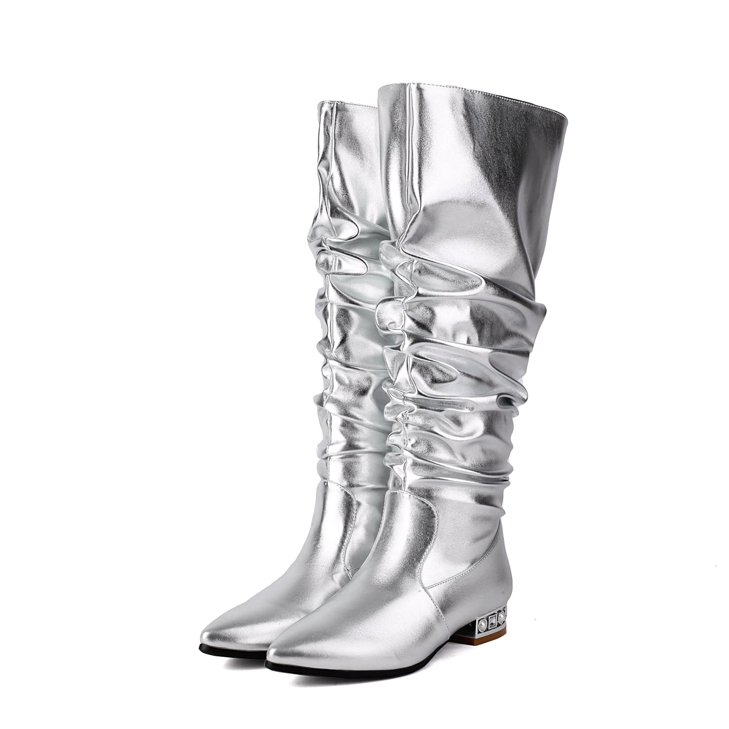 Women Winter Slouch Knee High Boots Golden Sparkly Crystal Boots
