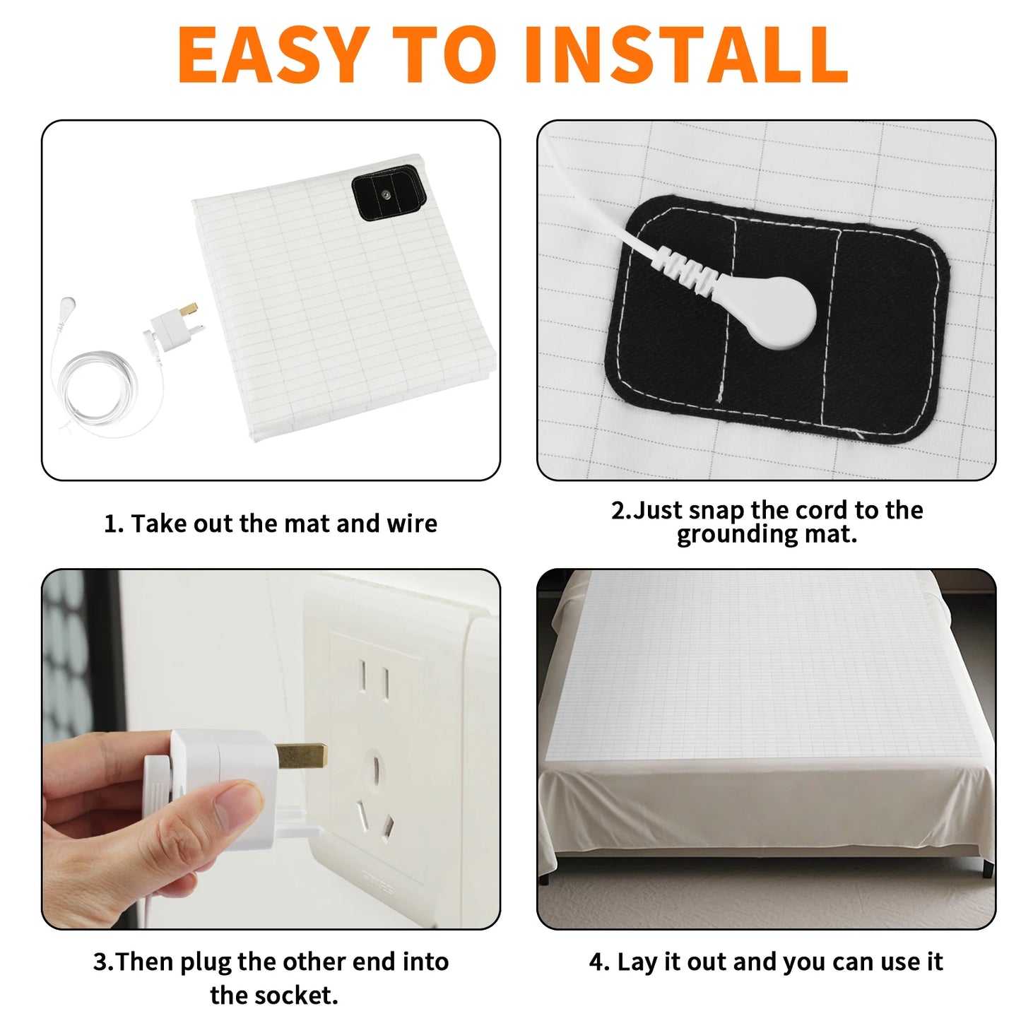 Grounding Bed Sheet 90% Organic Cotton & 10% Pure Silver Fiber Grounding Mat with Grounding Cable Conductive Sheet Earthing Mat