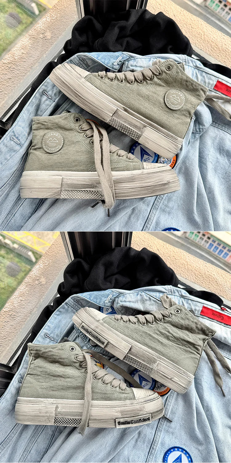 2025 New High Top Canvas Shoes Men Original Platform Men's Vulcanized Shoes Comfort Retro Canvas Sneakers