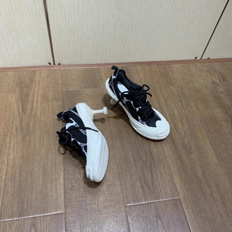 Summer Adult Girls High Heeled Dad Shoes Women Spring Versatile Breathable Lace up Casual Shoes Fashion Sports Mesh High Heels