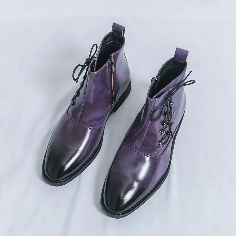 Autumn New Men's Pointed Side Zipper Comfortable High Top Boots Fashionable Brand Men Business Banquet Personalized Short Boots