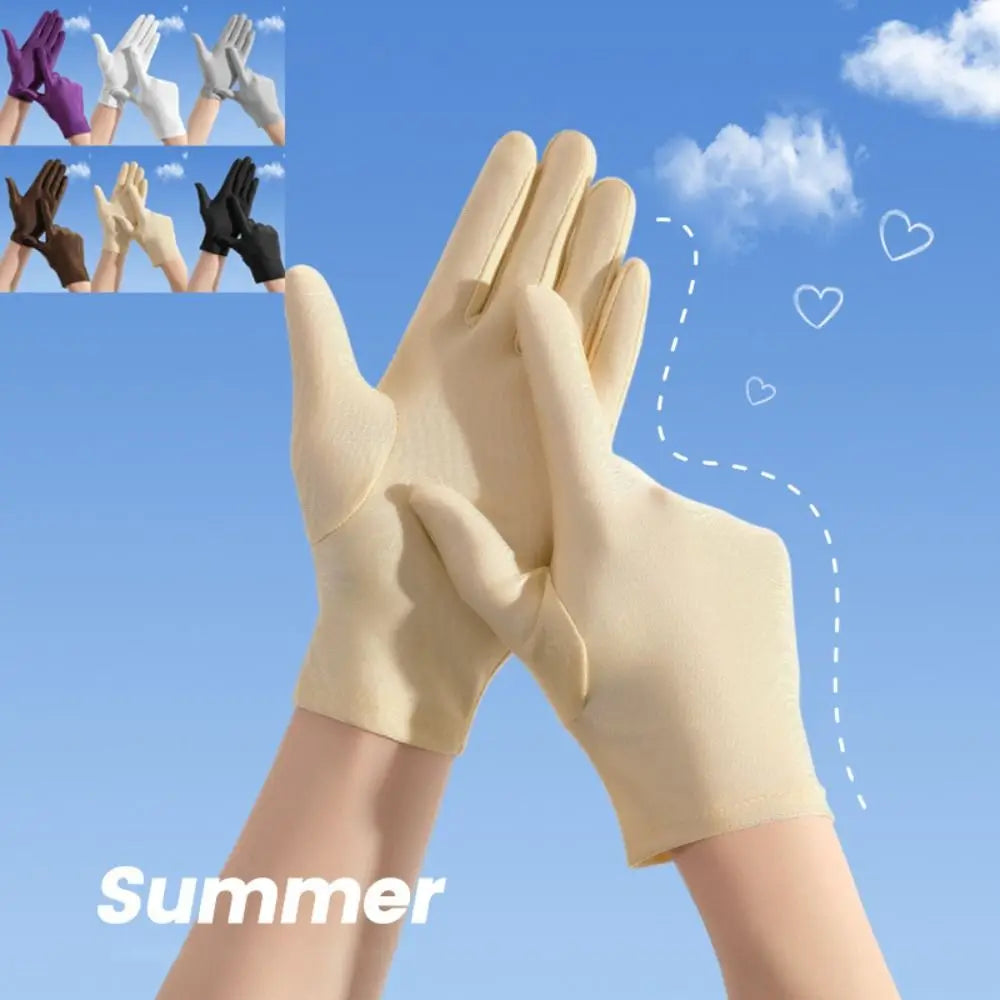 Solid Color Milk Silk Driving Gloves Non-Slip Stretch Ceremonial Gloves Sunscreen Breathable Serving Waiters Mittens Women