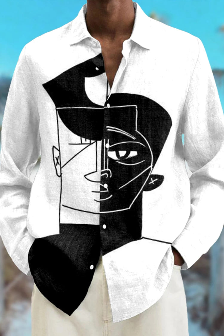 Fashion Abstract 3D Printed Long Sleeve Shirts Simple Black And White Color Scheme men's Tops Casual Lapel Button Up Shirt