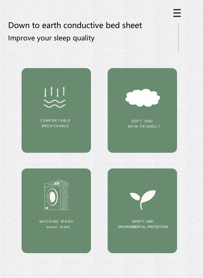 Soft and Conductive Grounding Bed Sheet AU/UK/EU/US Plug Antistatic Fiber Flat Bedsheet for Better Sleep Natural Health