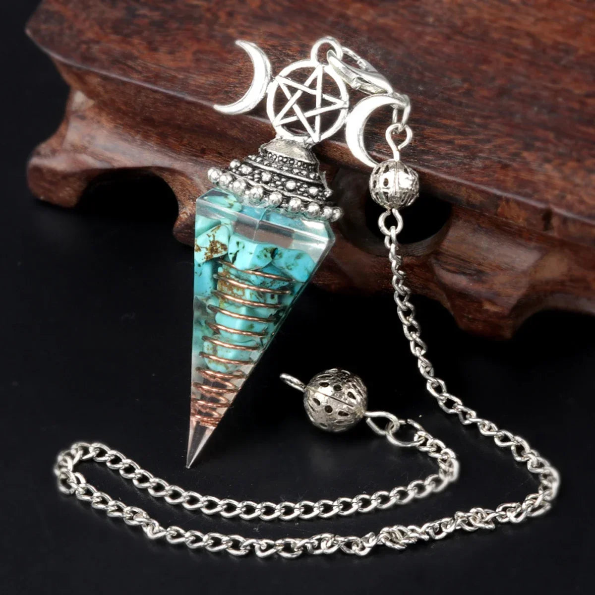Natural Stone Three Phase Lunar Meditation Healing Tiger Eye Crystal Hexagonal Pyramid Spirit Pendulum Gift necklace