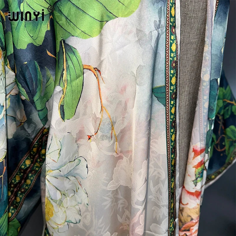 WINYI High-quality Double-sided Print abaya dubai luxury Dress Beach Wear Boho Cardigan Elegant Sexy Holiday Long Sleeve Kimono