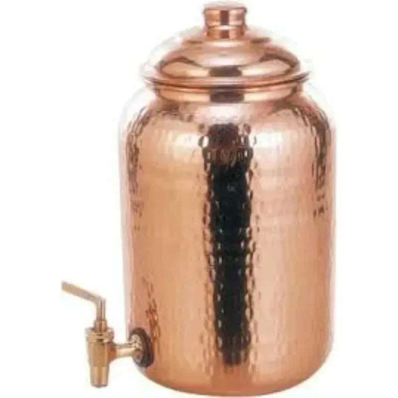 Ayurvedic Pure copper water dispenser container pot with 2 glass rollers - 6.5 liters (brown) - set of 3 pieces