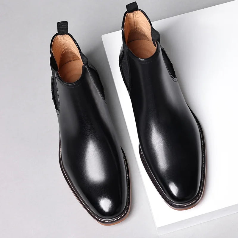 Elegant Men's Chelsea Boots Genuine Cow Leather Handmade Boot Shoes Work Shoes For Formal Dress Wedding Business Party New