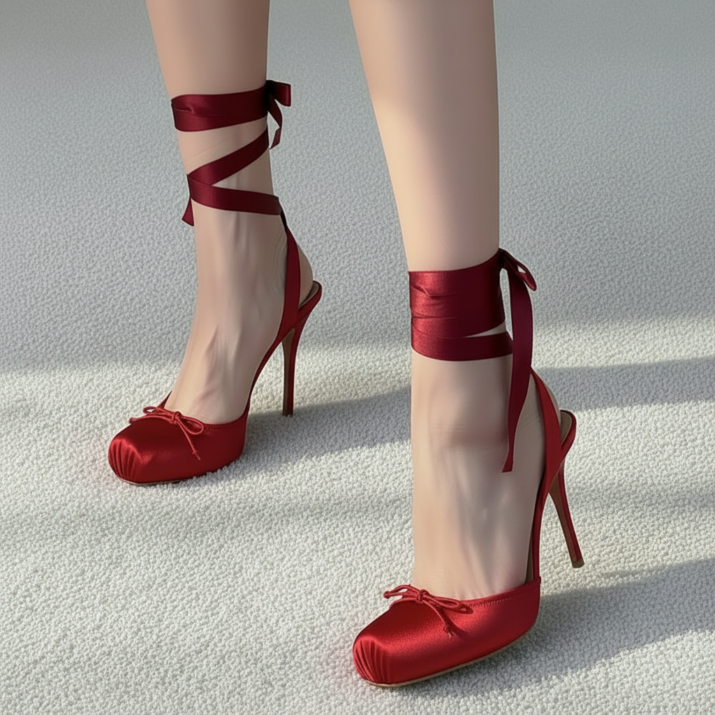 Ladies' New Summer Square Satin High-heeled Sandals with Ankle Straps, Fashionable Party and Banquet Ballet High-heeled Shoes
