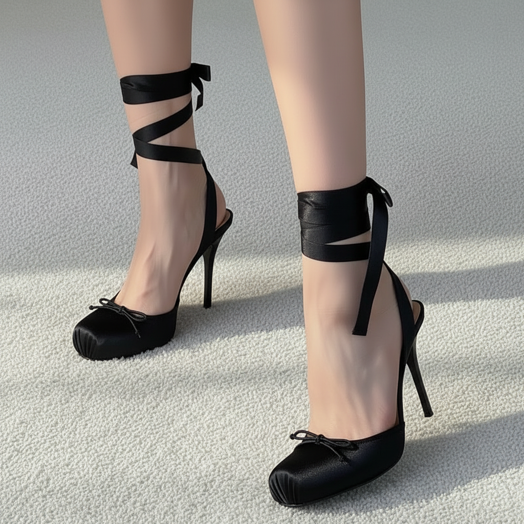 Ladies' New Summer Square Satin High-heeled Sandals with Ankle Straps, Fashionable Party and Banquet Ballet High-heeled Shoes