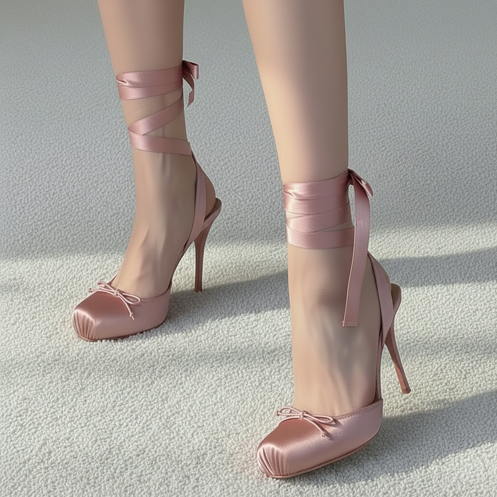 Ladies' New Summer Square Satin High-heeled Sandals with Ankle Straps, Fashionable Party and Banquet Ballet High-heeled Shoes