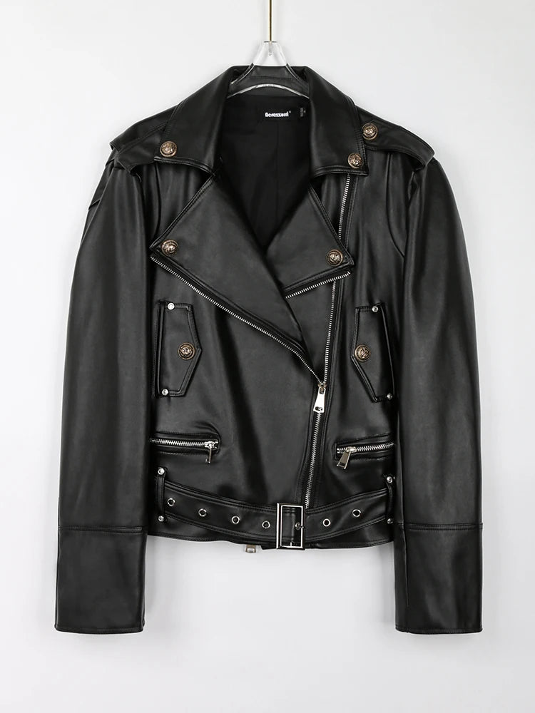 Lautaro Spring Autumn Cool Bright Green Pu Leather Biker Jacket Women Zipper Long Sleeve Luxury Designer Streetwear Fashion 2022