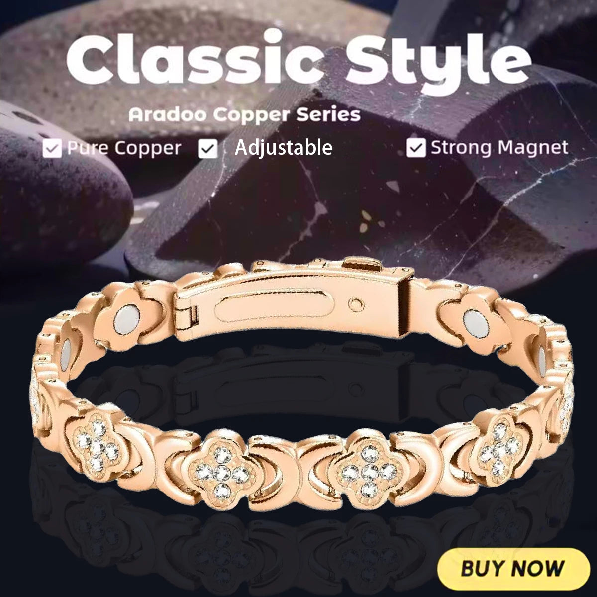 Lucky Grass Purple  Copper Magnetic Bracelet, Ladies' Bracelet; Copper Bracelet; Titanium Steel Jewelry Gift