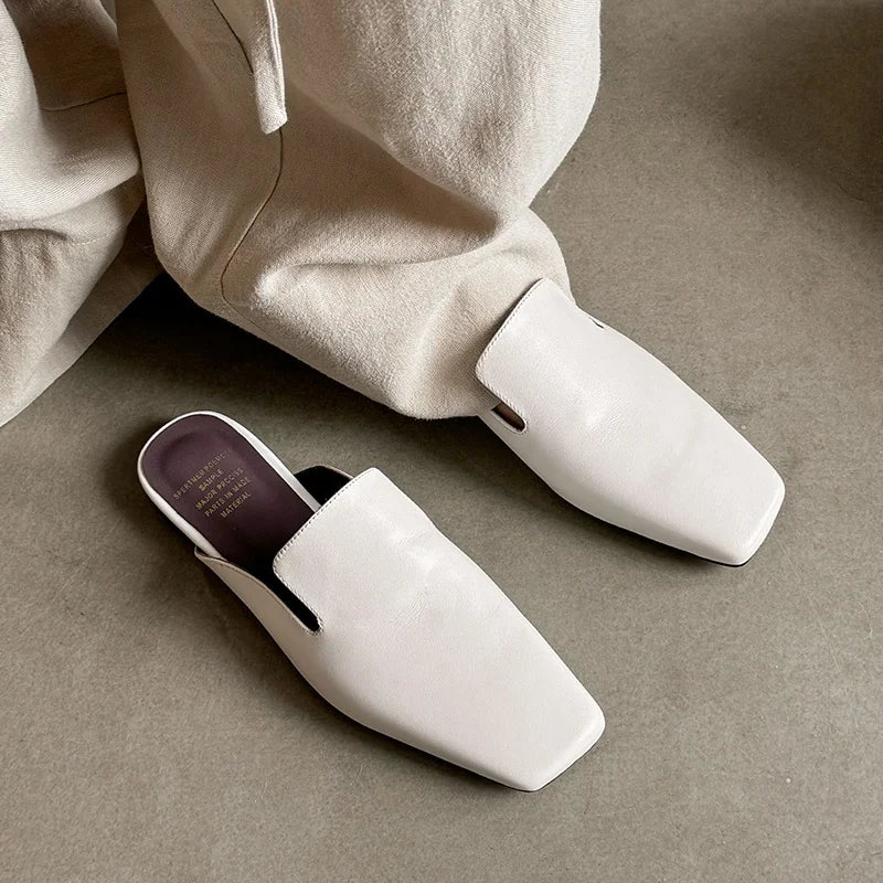 New Genuine Leather Kid Suede Flat Shoes Slippers Women Covered Toe Natural Leather Casual Slippers Female Daily Walk Slippers