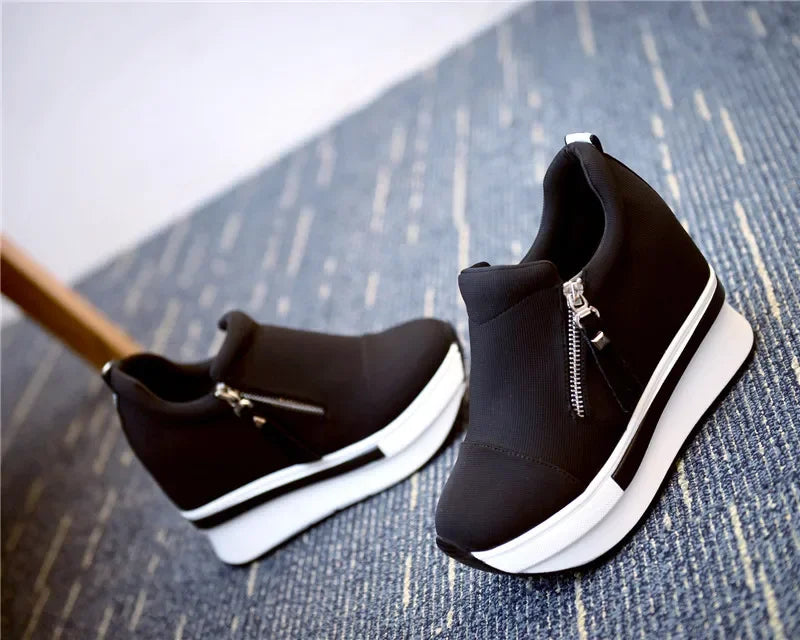 2024 Platform Sneakers Women Red Casual Comfortable Hidden Heel Shoe Black Canvas Shoes Wedge Heels Sneaker Tenis De Mujer
