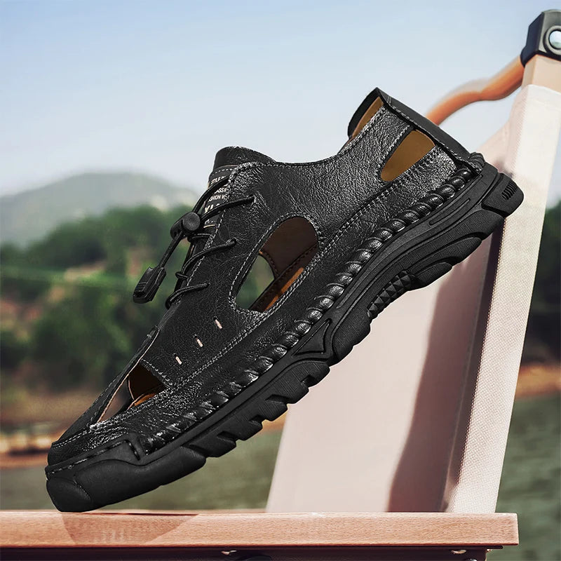 Summer Classic White Soft Bottom Handmade Stitching Beach Men's Shoes Outdoor Men's Comfortable Hollow Breathable Casual Shoes