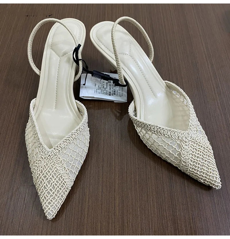 Ins style Fashion Weave Hollow out Women Pumps Summer Fashion Slingbacks Office Lady Thin High heels Elegant Party Prom Shoes