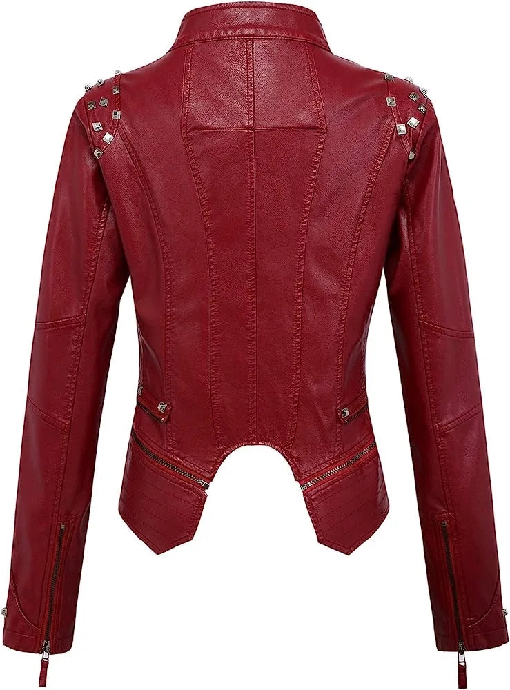 2025 2026 Winter- Spring New Style Suit Collar Rivet Waist Short Washed Pu Leather Jacket