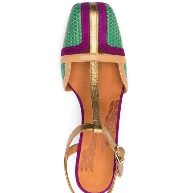 Dilalula 2025 Summer French Style T-Strap Genuine Leather Sandals Women Covered Toe High Heels Mixed Color Party Dating Sandals