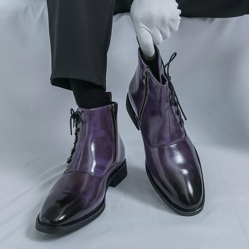 Autumn New Men's Pointed Side Zipper Comfortable High Top Boots Fashionable Brand Men Business Banquet Personalized Short Boots