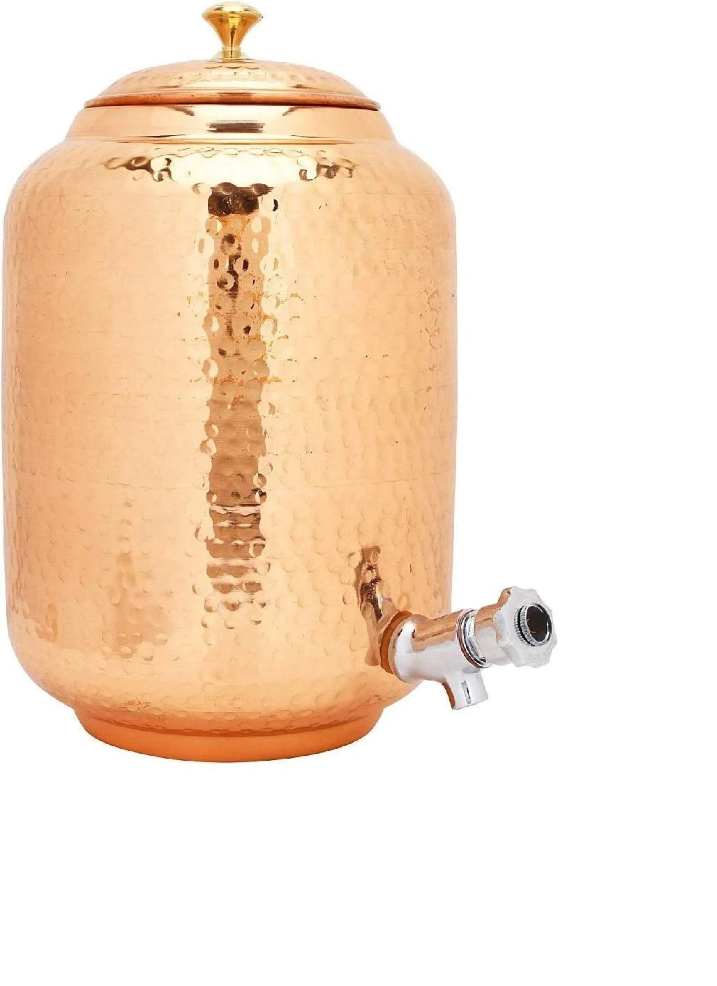Ayurvedic Pure copper water dispenser container pot with 2 glass rollers - 6.5 liters (brown) - set of 3 pieces