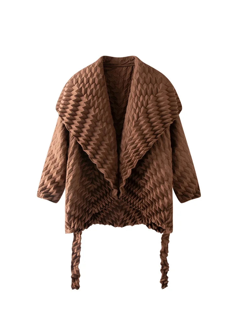 Miyake Pleated Top, Women's Solid Color Short Jacket, Handmade Pleated Versatile Loose Version, Lapel Cardigan, Autumn New Style