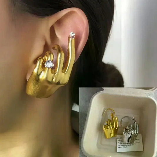 1Pcs Novelty Design Metal Hand Left Earcuff Dangle Earrings For Women Jewelry Fashion Show Statement Earrings Accessories