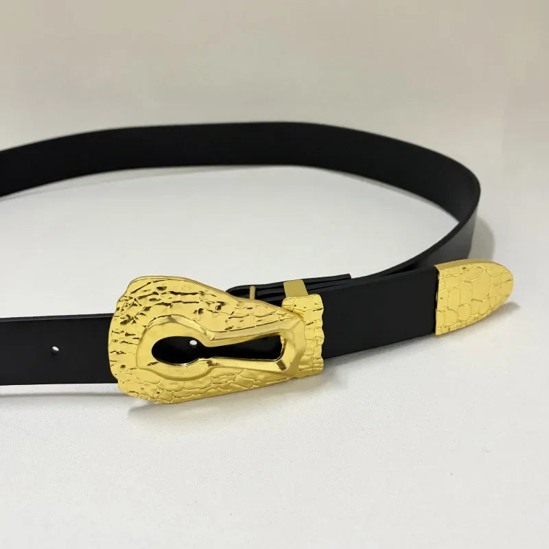 Women's Luxury Vintage Metal Buckle Belt Designer Celebrity Style Slim Trendy Multiple