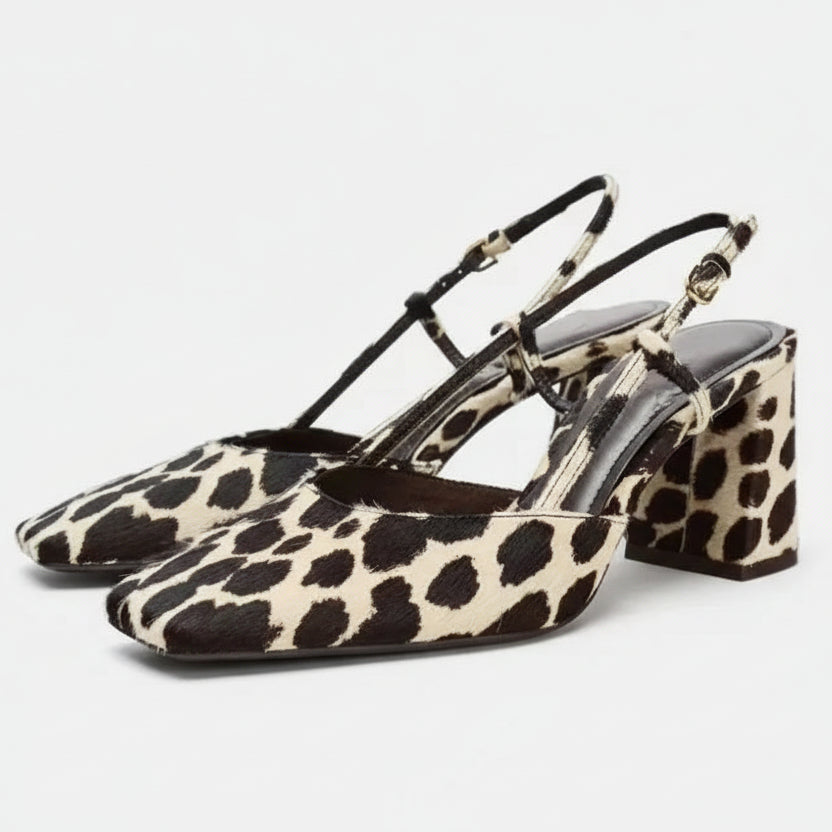 Leopard Mary jane Sandals animal print Leather Covered Toe High Thick Heels Sexy Party Dating Summer Slingback Sandals Lady