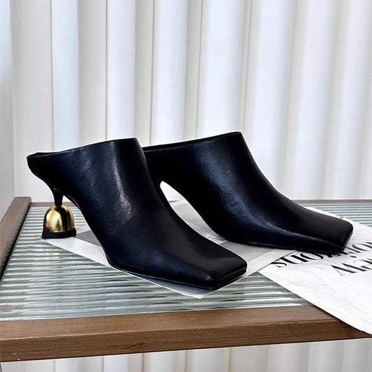 Retro Square Headed Wine Glasses and Slippers for Women in Summer 2025, New Style for Wearing Half Drag High Heels for Women