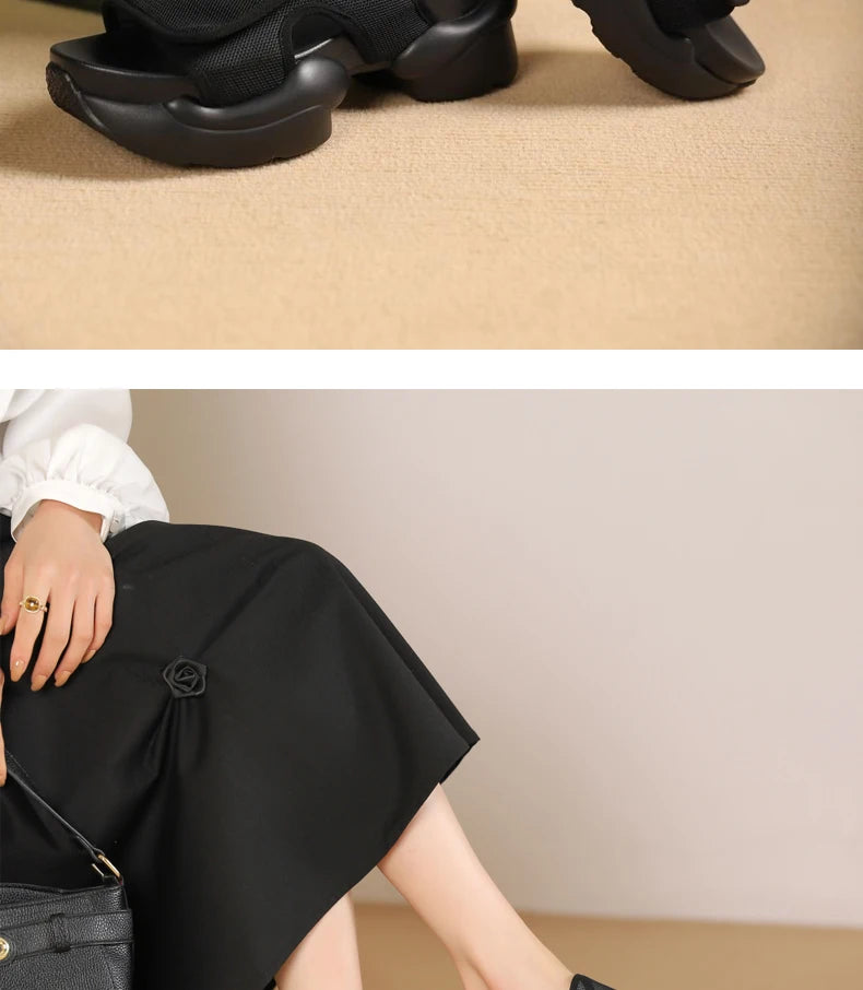 Ods Chic Women Real Genuine Leather Sandals Thick Sole Chunky Heels Goth Shoes Summer Ladies Flat Platform Sandal Punk Slide4142