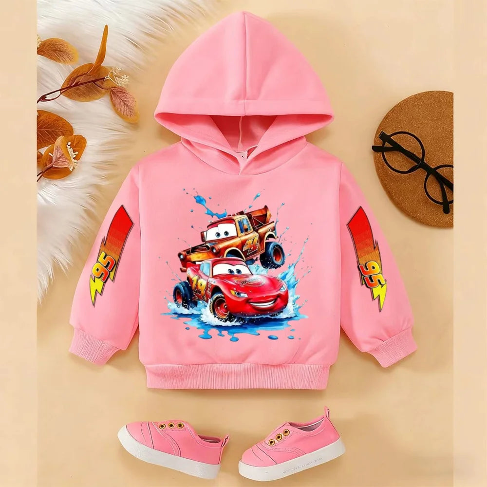 Girls and Boys Classic Anime Car Story Children's Spring and Autumn Fashion Hoodie, 3-14Y Boys and Girls Hoodie