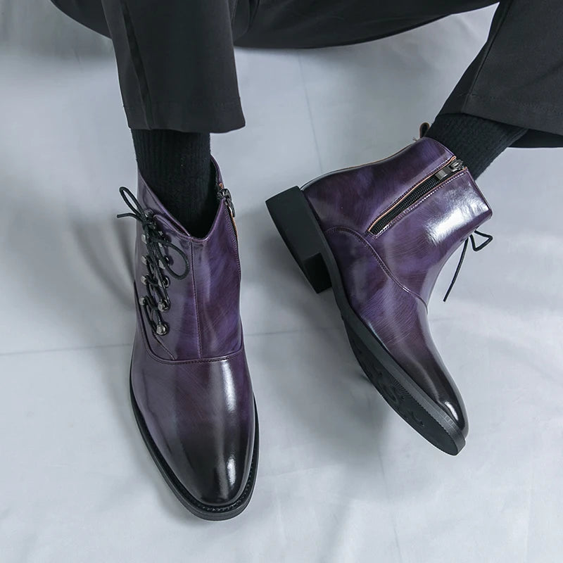Autumn New Men's Pointed Side Zipper Comfortable High Top Boots Fashionable Brand Men Business Banquet Personalized Short Boots