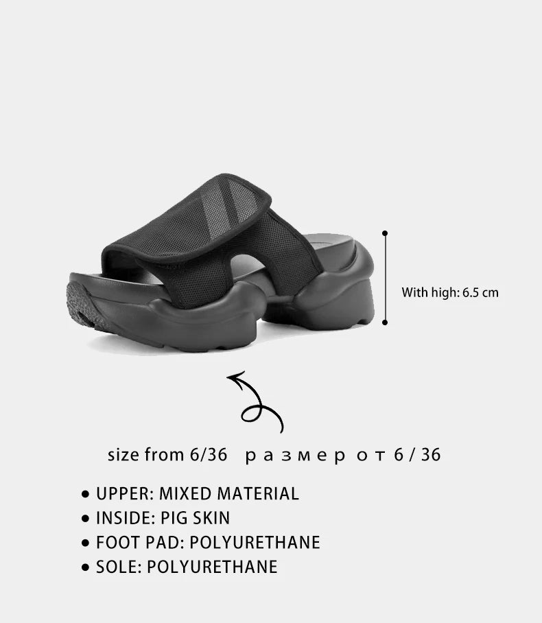 Ods Chic Women Real Genuine Leather Sandals Thick Sole Chunky Heels Goth Shoes Summer Ladies Flat Platform Sandal Punk Slide4142