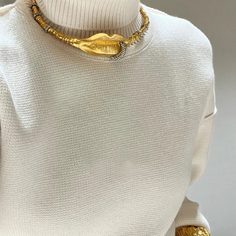 Stylish Lip Texture Rhinestone Collar Elegant Personality Dinner Necklace Ladies Fashion Jewelry Accessories