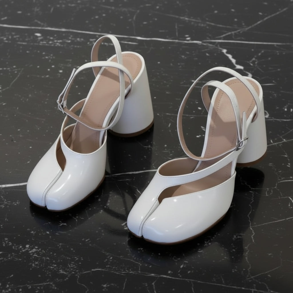 2025 New Fashion Patent Leather Cross Strap Tabi Women Sandals Summer Slingbacks Split toe Thick High heels Chunky Shoes Sandals