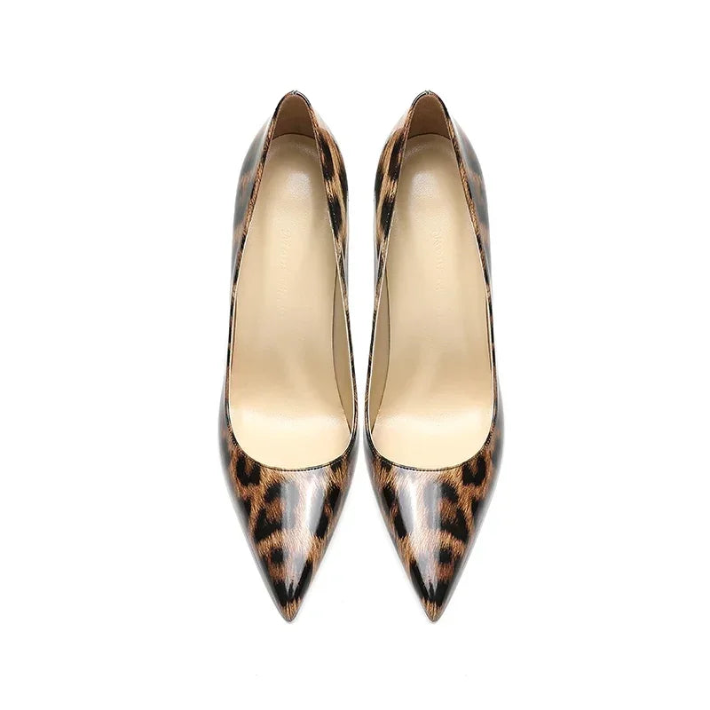 New leopard print high heels for women, slim heels, shallow mouthed French style, sexy and versatile, single shoe size 33-46