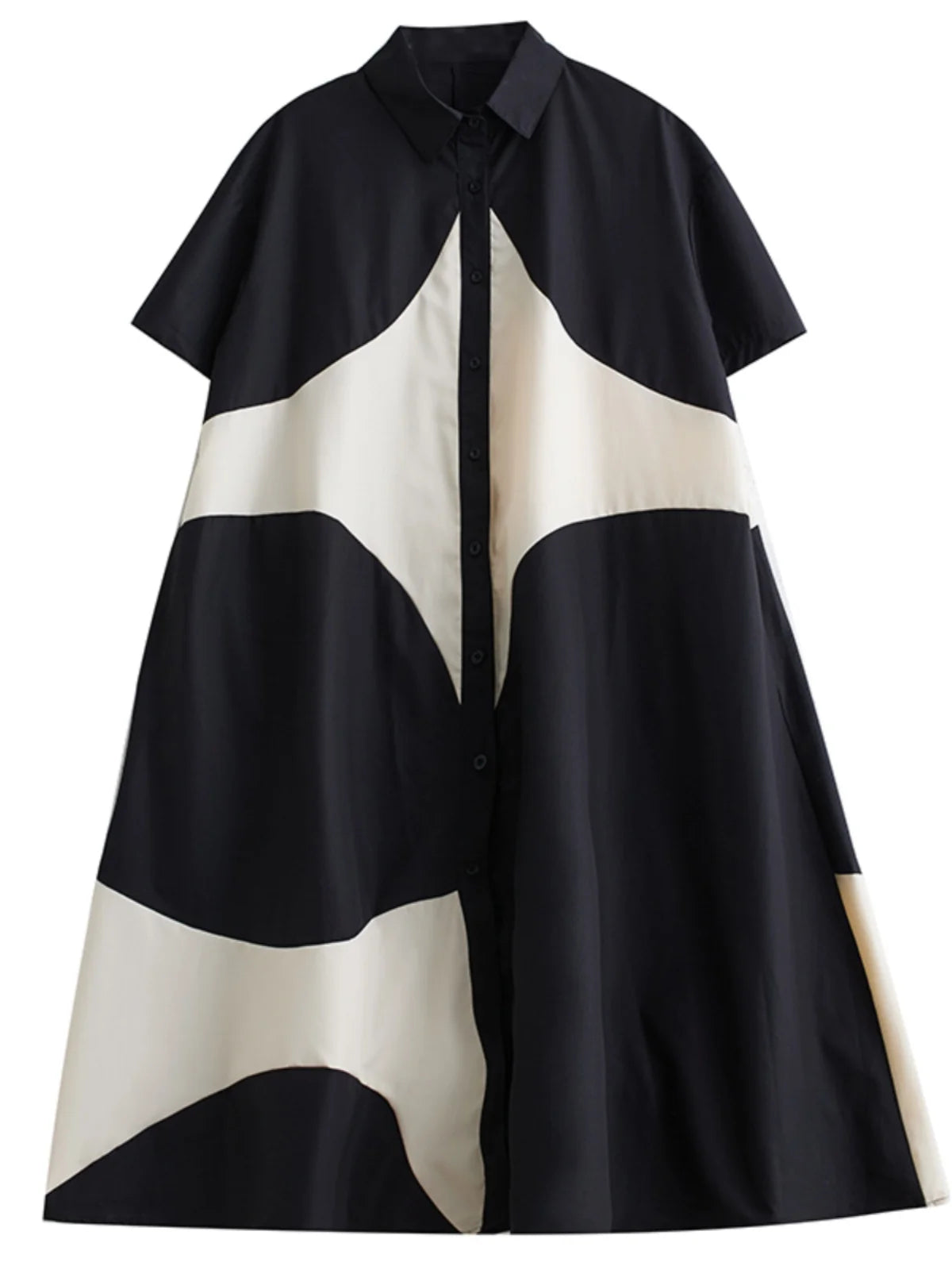 plus Size Summer Print Splice Casual Sweet ort Sve Dr Women's Loose Fit A-Line Gown f High Collar oulder Button